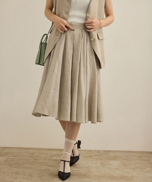 ROPE'（ロペ）の「【洗える】ヨーロピアンリネンフレアスカート/一部セットアップ対応（スカート・レディース・ホワイト/ベージュ/ターコイズ・36/38）」の3枚目の写真