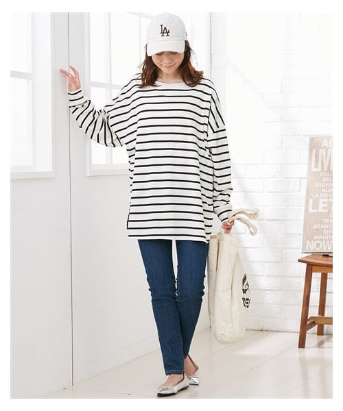 nissen（ニッセン）の「【産前・産後　授乳服】裾ラウンド　マタニティ長袖プルオーバー（マタニティウェア/グッズ・レディース・カーキブラウン/グレーパープル/オフホワイト/黒/オフ×黒ボーダー/スミクロ×オフボーダー・マタニティM/マタニティL/マタニティLL/マタニティ3L/マタニティ4L/マタニティ5L）」の19枚目の写真