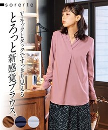 nissen | 大きいサイズ 【しっとりしなやか素材】ストレッチシンプルVネックブラウス(シャツ/ブラウス)