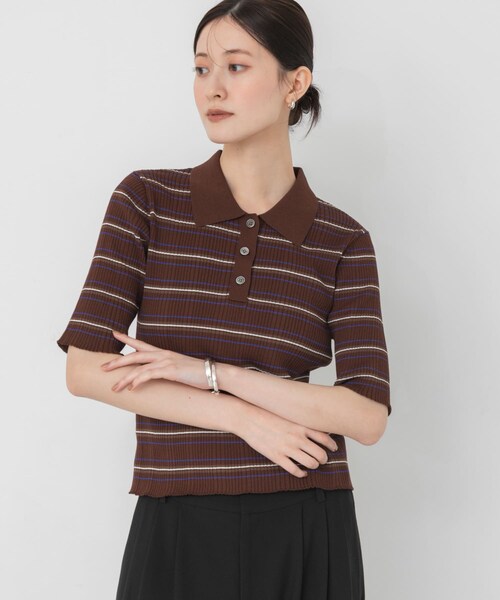 URBAN RESEARCH(アーバンリサーチ)の「ランダムリブポロ衿ニット(ポロシャツ・レディース・IVORY/BROWN/BRN BORDER/BRD BORDER・Free)」の2枚目の写真
