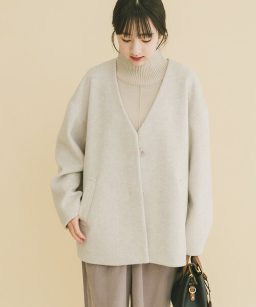 ITEMS URBANRESEARCH（アイテムズ アーバンリサーチ）の「ノーカラーコクーンジャケット（ノーカラージャケット・レディース・GRY/IVO・Free）」の5枚目の写真