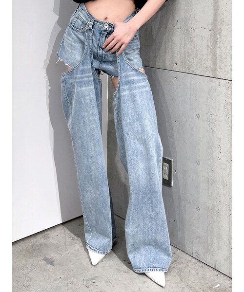 GYDA（ジェイダ）の「ハイウエストレイヤードデザイン2WAYデニムパンツ（デニムパンツ・レディース・アイスブルー/インディゴ/ブラック・XS/S/M）」の3枚目の写真