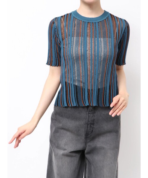 MURUA（ムルーア）の「シアーストライプニット（ニット/セーター・レディース・アイボリー/ブラック/ブルー・F）」の5枚目の写真