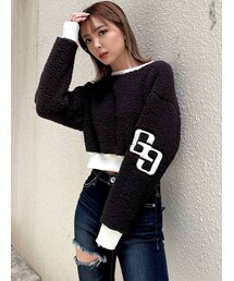 GYDA | GGバイカラー オフショルボアショートトップス(Tシャツ/カットソー)