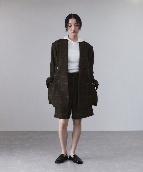 ADAM ET ROPE'（アダムエロペ）の「ダブルブレストツイード＆チェックジャケット（テーラードジャケット・レディース・グレー/ブラウン・36/38）」の6枚目の写真