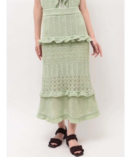 CALNAMUR（カルナムール）の「クロシェニットロングスカート（スカート・レディース・ピンク/グリーン/ブラウン/アイボリー・F）」の3枚目の写真