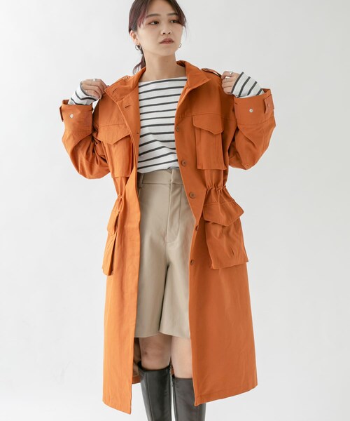KBF（ケイビーエフ）の「ドロストミリタリーコート（ミリタリージャケット・レディース・BEIGE/KHAKI/ORANGE・one）」の3枚目の写真