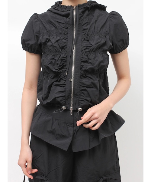 jouetie（ジュエティ）の「ハーフスリーブギャザーブルゾン（その他トップス・レディース・アイボリー/ブラック/カーキ・M）」の4枚目の写真