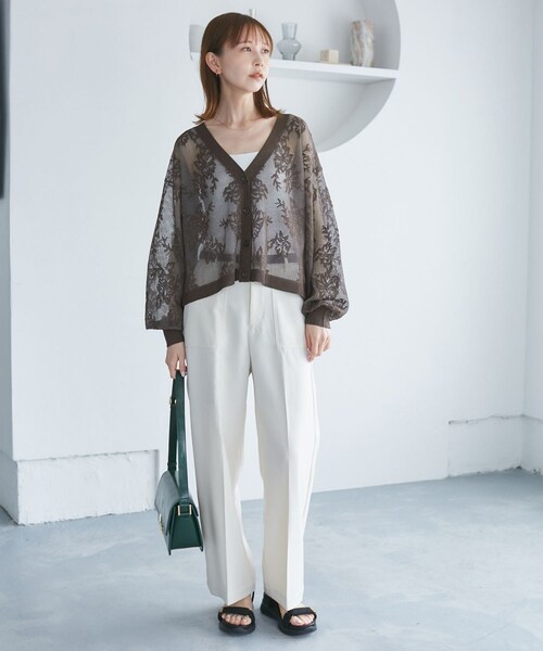 ROPE' PICNIC（ロペピクニック）の「透かし編み花柄Vネックカーディガン（カーディガン/ボレロ・レディース・オフホワイト/ブラウン/ブルー系/カラシ・38）」の11枚目の写真