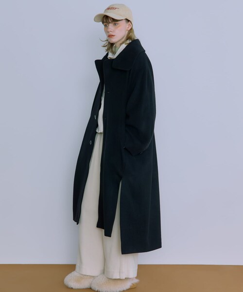 THE GOODLAND MARKET（ザグッドランドマーケット）の「cwtch　WOOL LONG COAT（ステンカラーコート・レディース・GREEN/BLACK/OAT・FREE）」の9枚目の写真