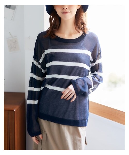 nissen（ニッセン）の「大きいサイズ ボーダーシアーニット（ニット/セーター・レディース・ネイビー系/オレンジ系/ライトグレー系・L/LL/3L/4L/5L/6L/8L/10L）」の14枚目の写真