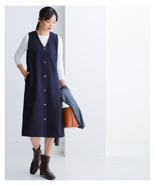 nissen（ニッセン）の「しわになりにくいキレイ目リップルベストにもなるジャンパースカート（抗菌防臭・防しわ）（セットアップ可能）＜大きいサイズ有＞（ワンピース・レディース・グレー/ブラウン/ネイビー・S/M/L/LL/3L/4L/5L/6L/8L/10L）」の6枚目の写真