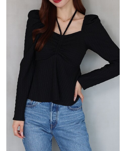 MERCURYDUO（マーキュリーデュオ）の「ドロストチュニックカットソー（Tシャツ/カットソー・レディース・オフホワイト/ブラック/ラベンダー・F）」の2枚目の写真