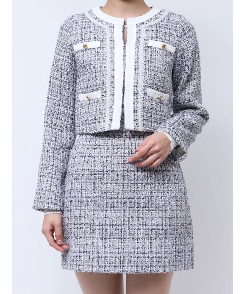 MERCURYDUO（マーキュリーデュオ）の「ツイードノーカラージャケット（ノーカラージャケット・レディース・オフホワイト/ブラック・S/M）」の2枚目の写真