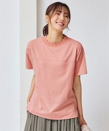 nissen | ＜大きいサイズ＞かぎ針ネック綿混半袖ソフトカットソープルオーバー(Tシャツ/カットソー)