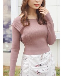 MERCURYDUO | ロングスリーブ2WAYラッフルコンパクトリブニット(ニット/セーター)