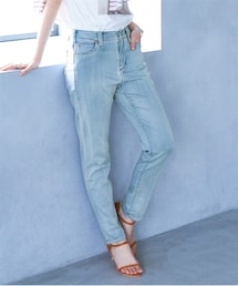 nissen | 大きいサイズ（吸汗速乾）ストレッチライトオンスデニム９分丈スキニーパンツ（ゆったり太もも）（股下６３ｃｍ）(スウェットパンツ)