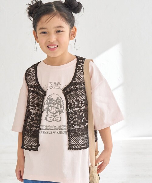ROPE' PICNIC（ロペピクニック）の「【KIDS/キッズ】フロントボタンレースジレベスト/リンクコーデ（ベスト・キッズ・ブラック/ホワイト・L/M/S）」の5枚目の写真