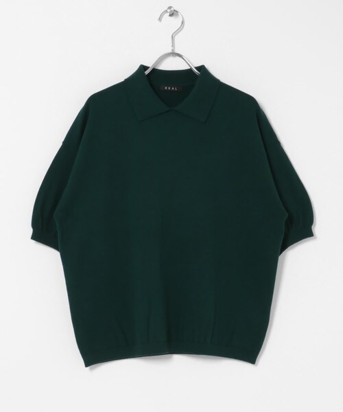 EKAL(エカル)の「ハーフスリーブニットポロシャツ(ニット/セーター・レディース・ブラック/チャコール/グリーン・One)」の11枚目の写真