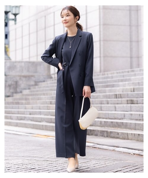 nissen（ニッセン）の「【レディーススーツ】＜VERYストアコラボ＞Wブレストジャケット＋オールインワンセットアップスーツ（フォーマルスーツ/小物・レディース・ライトグレー杢/ネイビー・S/M/L/LL/3L）」の2枚目の写真