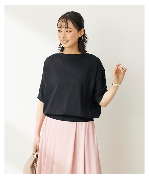 nissen（ニッセン）の「大きいサイズ ひんやりサマーニットボートネックドルマンニット（UVカット・接触冷感・遮熱）（ニット/セーター・レディース・ベイクドパープル/ミントグリーン/モカグレー/黒/ディープブルー・L/LL/3L/4L/5L/6L/8L/10L）」の7枚目の写真