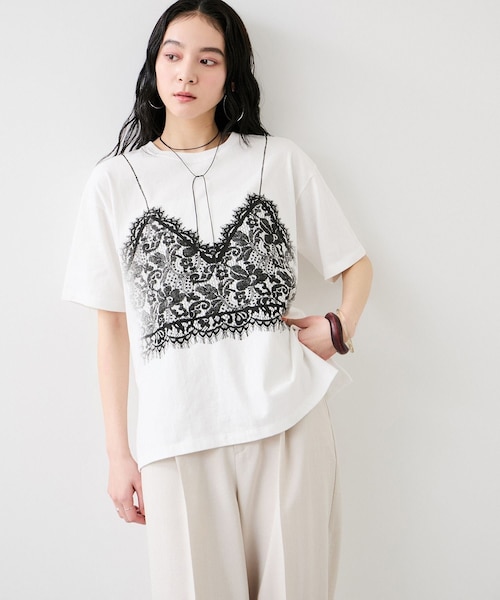 VIS(ビス)の「トロンプルイユプリントTシャツ(Tシャツ/カットソー・レディース・チャコール/ホワイト・F)」の8枚目の写真