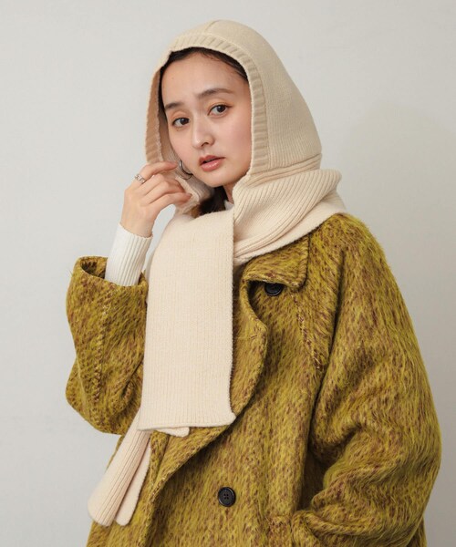 SENSE OF PLACE by URBAN RESEARCH（センスオブプレイスバイアーバンリサーチ）の「フードツキニットストール（ストール/ショール・レディース・IVORY/BLACK・one）」の5枚目の写真