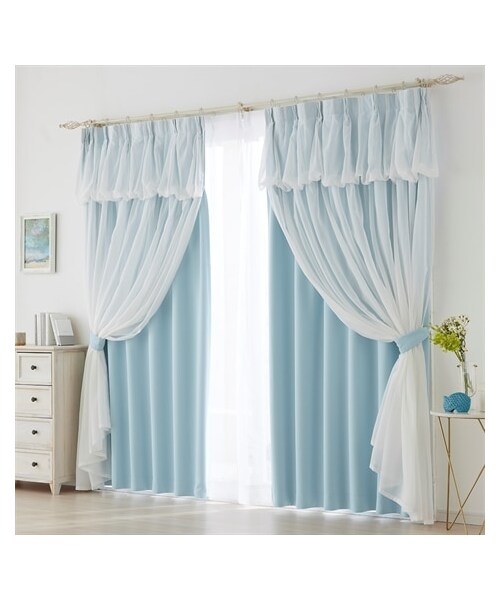 nissen（ニッセン）の「遮光カーテン（防炎）｜レースギャザーレイヤード（送料無料）（家具・メンズ・スカイブルー・432=幅100×長さ200cm×2枚）」の2枚目の写真