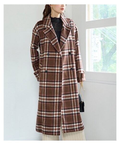 nissen（ニッセン）の「大きいサイズ シャギーチェックサイドスリットチェスターコート（ジャケット/アウター・レディース・ブルーチェック/グリーンチェック/ブラウンチェック/黒チェック・L/LL/3L/4L/5L/6L/8L/10L）」の19枚目の写真