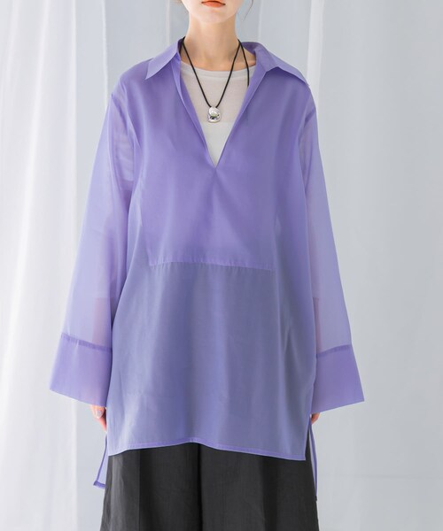 URBAN RESEARCH ROSSO（アーバンリサーチロッソ）の「シアースキッパーロングシャツ（シャツ/ブラウス・レディース・ivory/blue・FREE）」の20枚目の写真