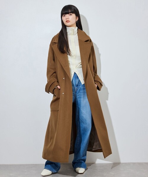 ADAM ET ROPE'(アダムエロペ)の「【サステナブル】Super140’sシャルムビーバーマキシコート(チェスターコート・レディース・ブラック/ブラウン系/キャメル・36/38)」の5枚目の写真