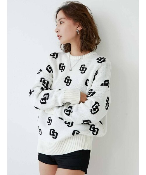 GYDA（ジェイダ）の「GG PATTERN ニットトップス（ニット/セーター・レディース・ブルー/オフホワイト/ブラック/ピンク/ベージュ/マスタード・F）」の10枚目の写真