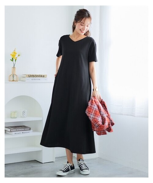 nissen（ニッセン）の「吸汗速乾・UVカットカノコすっきりVネックワンピース＜大きいサイズ有＞（ワンピース・レディース・黒/ネイビー/杢グレー・S/M/L/LL/3L/4L/5L/6L/8L/10L）」の14枚目の写真