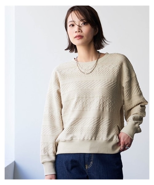 nissen（ニッセン）の「コットンブレンドニットライクジャガードクロップド丈コクーントレーナー＜大きいサイズ有＞（スウェット・レディース・グレーベージュ/カーキ/チャコールグレー・S/M/L/LL/3L/4L/5L/6L/8L/10L）」の12枚目の写真