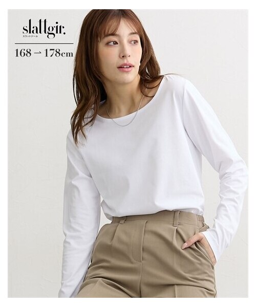 nissen（ニッセン）の「高身長　綿混ＯＮにもＯＦＦにも使えるキレイ見え長袖Ｔシャツ　（トールサイズ）（Tシャツ/カットソー・レディース・オフホワイト/黒/カーキ・MTT/LTT/LLTT/3LTT/4LTT/5LTT）」の4枚目の写真