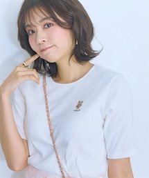 nissen | ＜大きいサイズ＞テレコリブ くま刺しゅうＴシャツ marun(Tシャツ/カットソー)