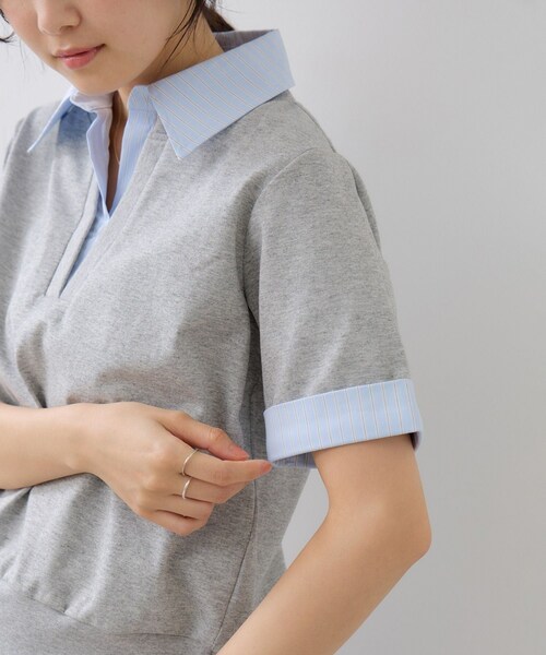 VIS(ビス)の「ICE BEAUTY ドッキング衿ハーフスリーブプルオーバー/UVケア・接触冷感・汗染み防止(Tシャツ/カットソー・レディース・チャコール/ライトグレー/オフホワイト・F)」の17枚目の写真