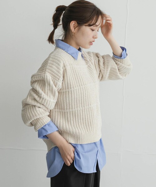 URBAN RESEARCH Sonny Label（アーバンリサーチサニーレーベル）の「モールヤーンクルーネックニットプルオーバー（ニット/セーター・レディース・オフ/ブラウン/グレージュ/ブルー・Free）」の7枚目の写真