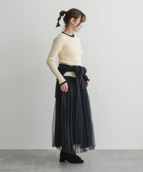 URBAN RESEARCH Sonny Label（アーバンリサーチサニーレーベル）の「静電防止フリルクルーネックリブニットプルオーバー（ニット/セーター・レディース・IVOxNVY/CCLxOFF/BRNxMNT/BEGxORG・Free）」の9枚目の写真