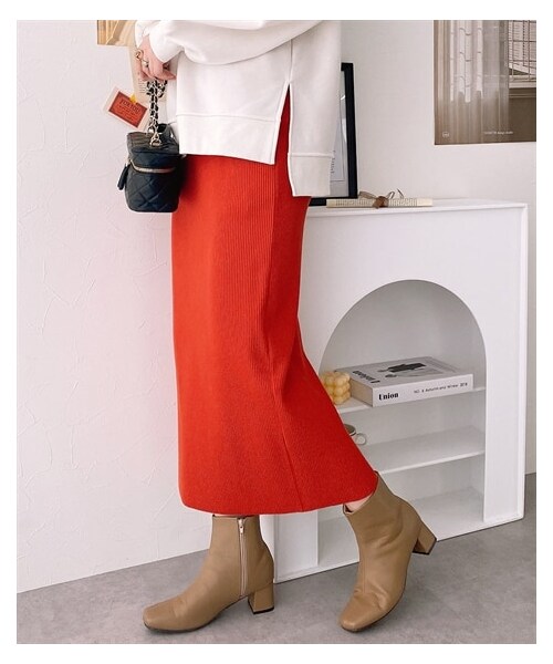 nissen（ニッセン）の「セルフカット　リブＩラインスカート（スカート・レディース・モカベージュ/黒/テラコッタ/マスタード/グリーン/ライトベージュ/ラベンダー・M/L/LL/S）」の7枚目の写真