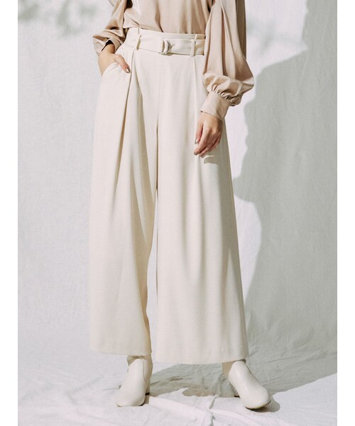 MERCURYDUO（マーキュリーデュオ）の「ハイウエストタックワイドパンツ（その他パンツ・レディース・アイボリー/ブラウン/ピンク・S/F/M）」の5枚目の写真