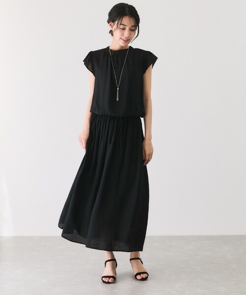 Jayro（ジャイロ）の「レーヨンナイロンオーガン袖フリルワンピース（ワンピース・レディース・ブラック/オフホワイト/ブルー/ピンク・M）」の6枚目の写真