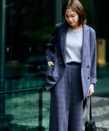 7days Life Styling | 【レディーススーツ】うすカルストレッチセミワイドパンツスーツ（ダブルブレストテーラードジャケット＋パンツ）（多機能シャドーチェック）(スーツセット)