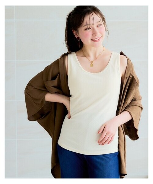 nissen（ニッセン）の「＜大きいサイズ＞テレコタンクトップ（ブラカップ付）（キャミソール・レディース・オフホワイト/黒・L/LL/3L/4L/5L/6L/8L/10L）」の17枚目の写真