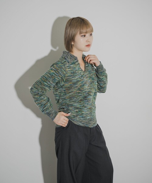 THE GOODLAND MARKET（ザグッドランドマーケット）の「COOHEM　ONI KASURI WOOL KNIT PULLOVER（ニット/セーター・レディース・04BLUE/02RED・Free）」の9枚目の写真