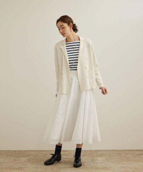 ROPE'(ロペ)の「シルクコットン総針ニットジャケット/イージーケア(テーラードジャケット・レディース・オフホワイト/ネイビー/レッド・F)」の5枚目の写真