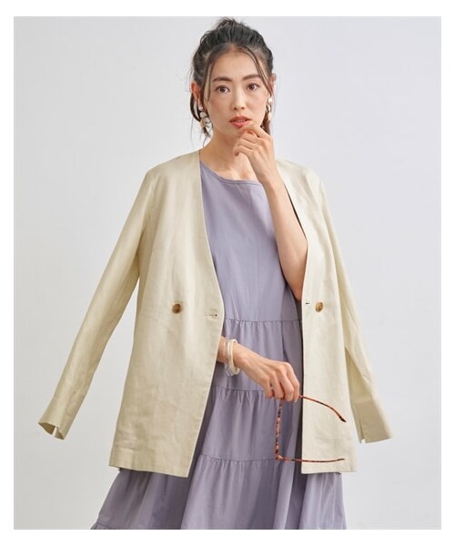 nissen（ニッセン）の「レーヨン麻ジャケット【OtonaSMILE】（ノーカラージャケット・レディース・モカブラウン/チャコールグレー/アイボリー・M/L/LL/3L/4L/5L）」の5枚目の写真