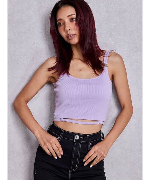 GYDA（ジェイダ）の「Symmetry GYDAウエストバインダービスチェ（ニット/セーター・レディース・オフホワイト/ブラック/ピンク/スカイブルー/パープル・F）」の8枚目の写真