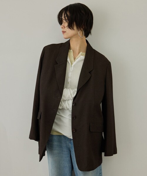 ADAM ET ROPE'(アダムエロペ)の「ビスコースウールエフォートレスジャケット / セットアップ対応(テーラードジャケット・レディース・ブラック/ブラウン・F)」の20枚目の写真