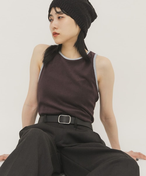 KBF（ケイビーエフ）の「バイカラーパイルタンク（タンクトップ・レディース・BEIGE/BROWN/CHARCOAL・One）」の2枚目の写真